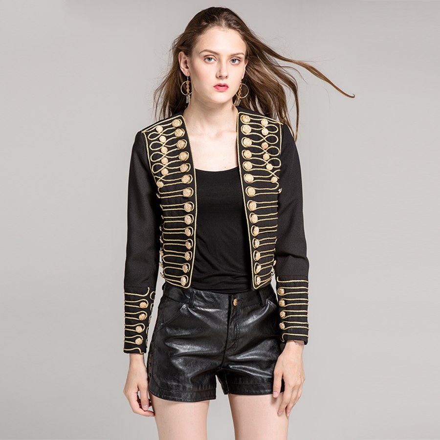 Baroque Ladies Jackets Autumn New Gothic Fashion Full Sleeve Gold Line Metal Button Black Cardigan Women Luxury Jacket