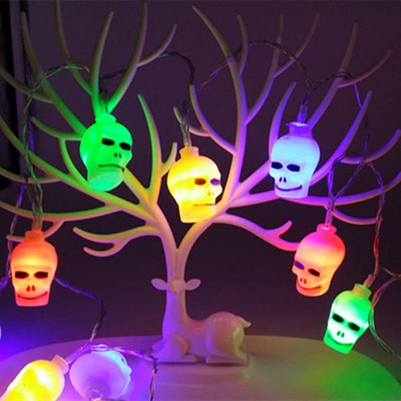 Battery Operated 3D Plastic 1M 10leds Skull Ghost Shaped LED String Lights Halloween Holiday Indoor Decoration Lanterns lights