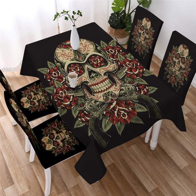 Sugar Skull Tablecloth Gothic Colorful Waterproof Table Cloth Rose Floral