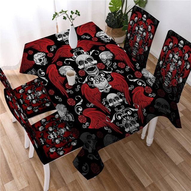 Sugar Skull Tablecloth Gothic Colorful Waterproof Table Cloth Rose Floral