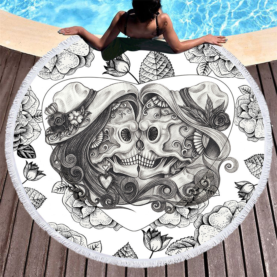 Skull Large Beach Towel for Adult Couples Vintage Microfiber Towel Blanket Floral Black White Gothic Picnic Mat