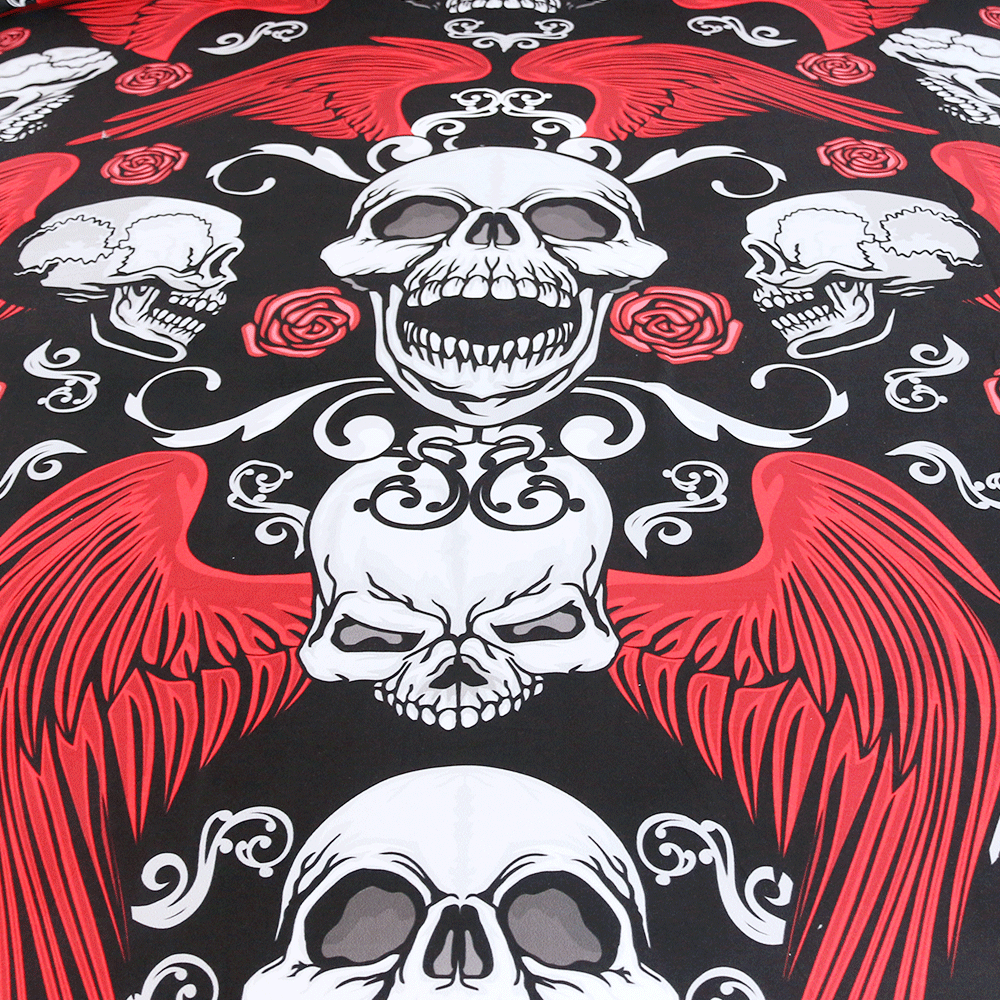 Skull With Wings Bedding Set Roses Gothic Duvet Cover 3pcs