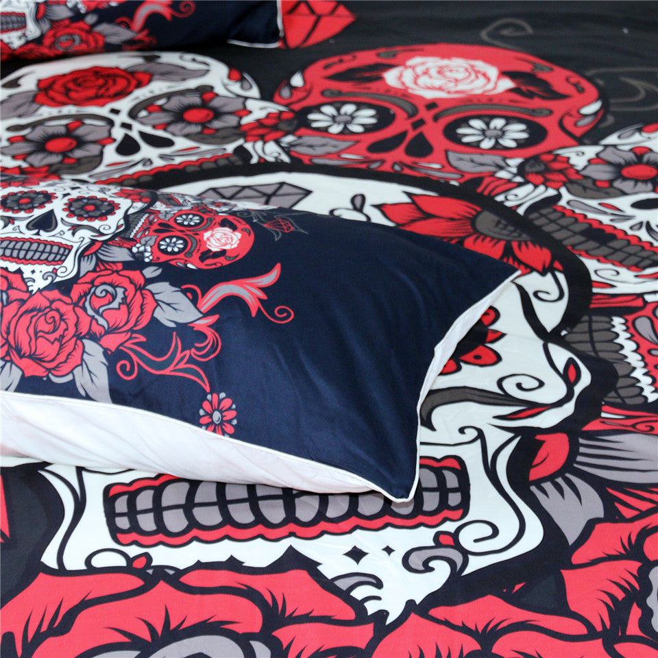 Sugar Skull Bedding Set Roses Duvet Cover With Pillowcases Floral