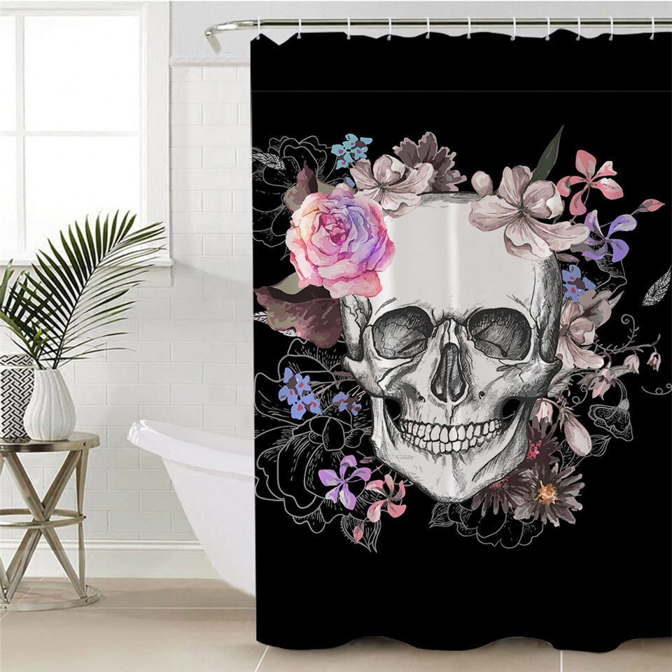 Sugar Skull Shower Curtain Flowers Printed Waterproof Bath Curtain Floral Polyester Bathroom Decoration With Hooks
