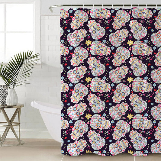 Sugar Skull Shower Curtain Polyester Waterproof Flowers Colorful Curtain for Bathroom Decorations With Hooks