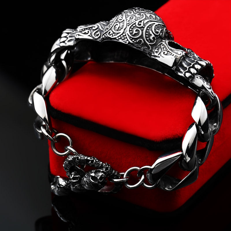 Stainless Steel bracelet red eyes stone skull Bracelet for Man punk bike Carved pattern high quality gift LLBC8-021R