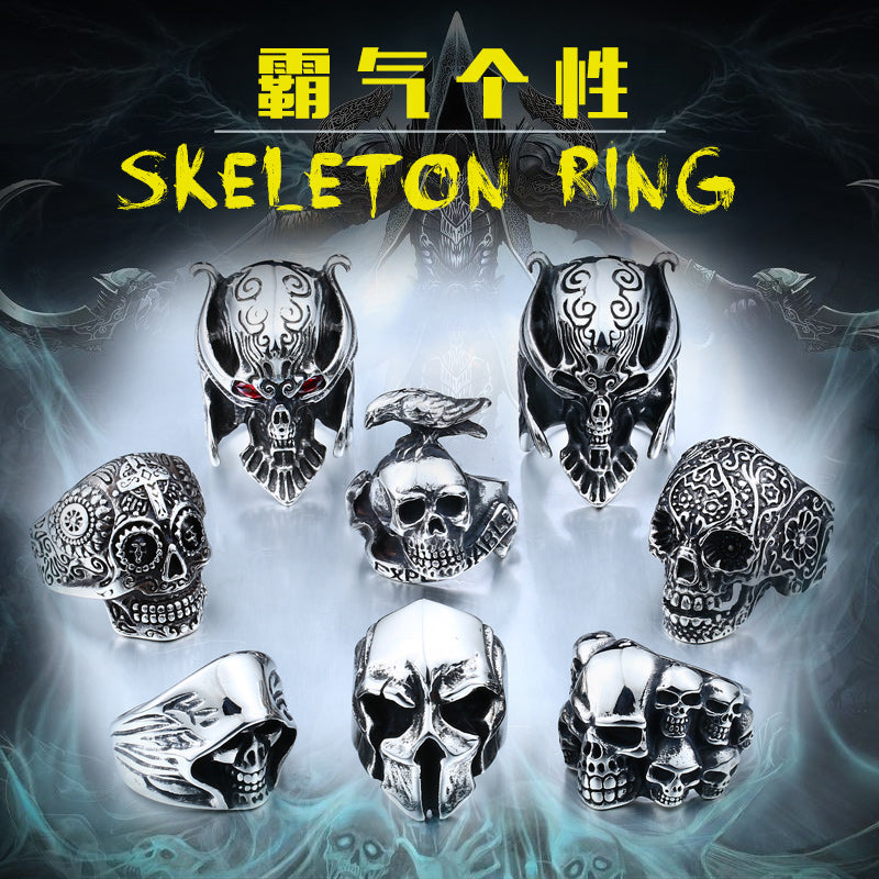 new store 316L Stainless Steel high quality Drop Ship A variety of Skull Big Punk Biker Ring fashion jewelry LLBR8-414R