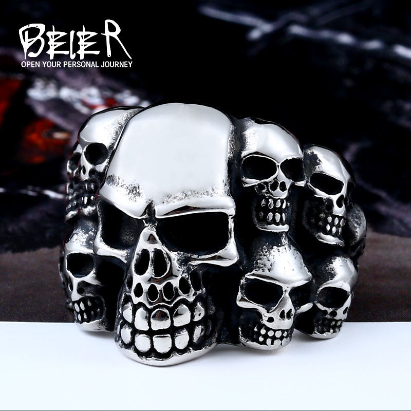 new store 316L Stainless Steel high quality Drop Ship A variety of Skull Big Punk Biker Ring fashion jewelry LLBR8-414R