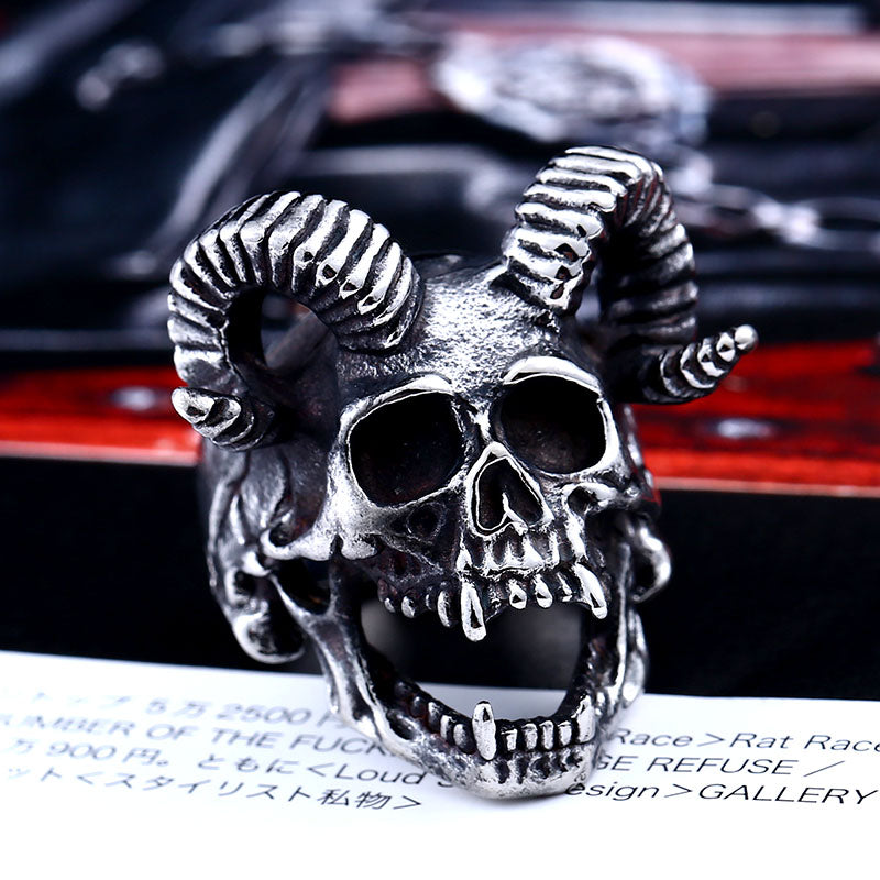 New store 316L Stainless Steel men ring Goat horns skull punk biker ring fashion jewelry