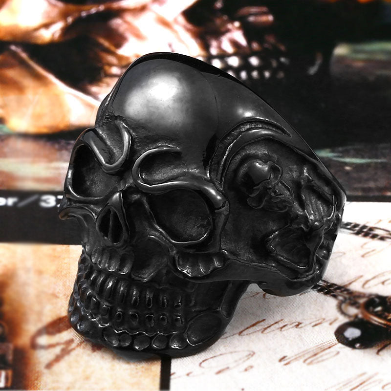 Beier new store 316L Stainless Steel ring top quality Big Tripple Skull Ring Punk Biker jewelry