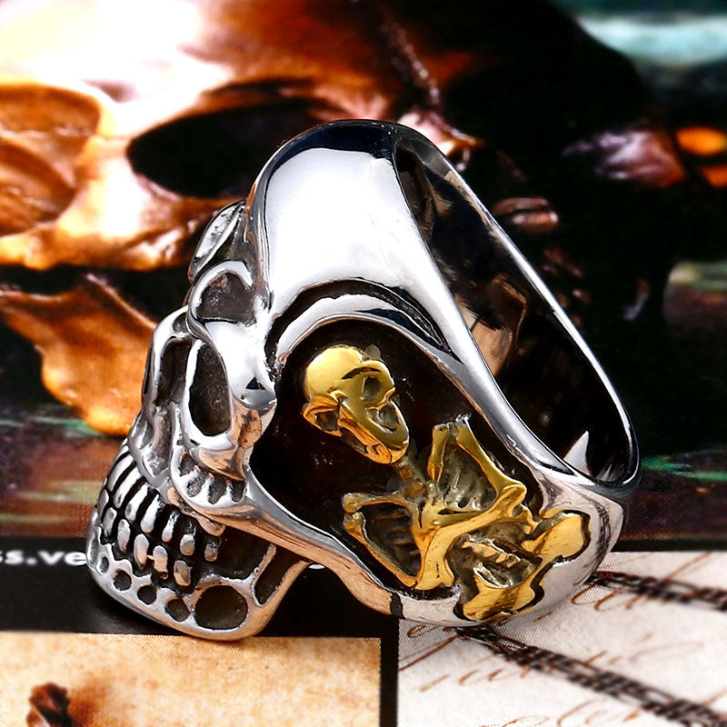 Beier new store 316L Stainless Steel ring top quality Big Tripple Skull Ring Punk Biker jewelry