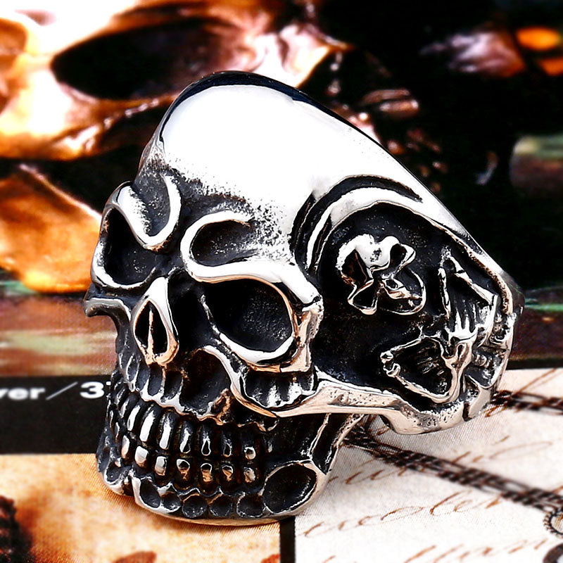 Beier new store 316L Stainless Steel ring top quality Big Tripple Skull Ring Punk Biker jewelry