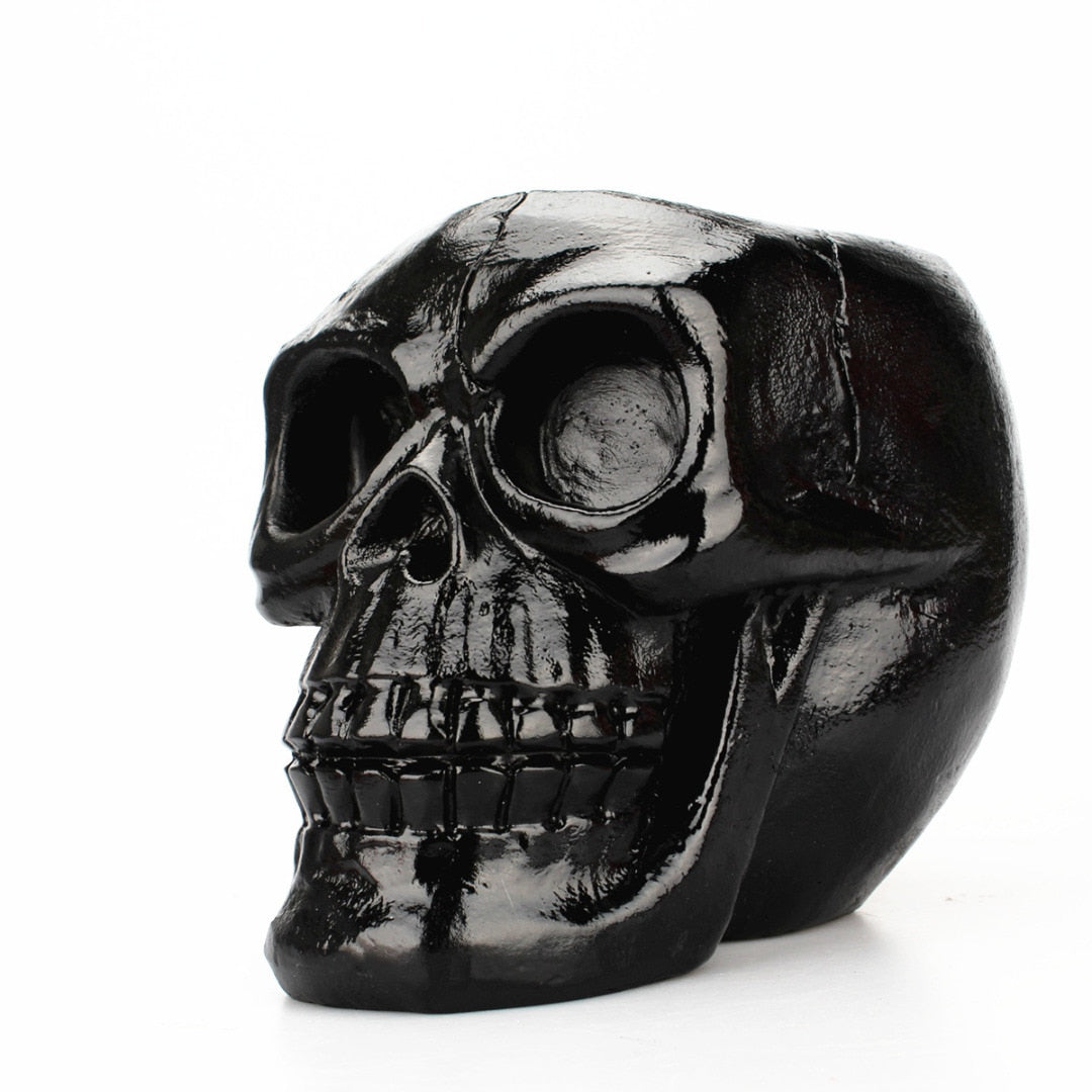 Black Skull Head Figurine Ornament Stationery Pencil Pen Holder Organizer Container