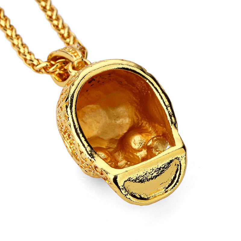 Bling Gold Red Stone Eyes Ghost Rhinestone Pendants Necklaces Men Women Hip Hop Crystal Skull Head Jewelry Gifts Chains