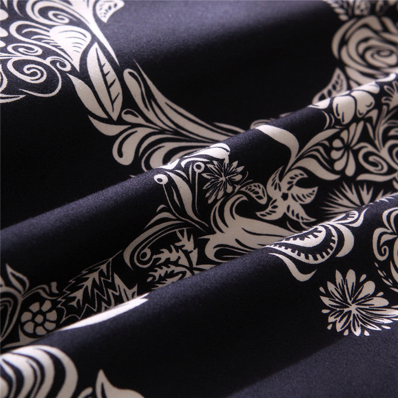 Black Color Duvet Cover Queen Size Luxury Sugar Skull Bedding Set