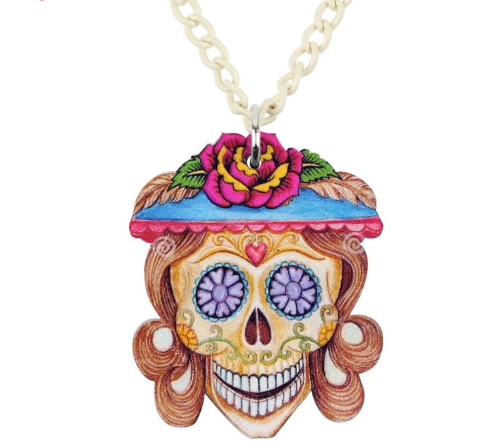 Sugar Skull Necklace Pendant Punk Fashion Jewelry Chain Necklace
