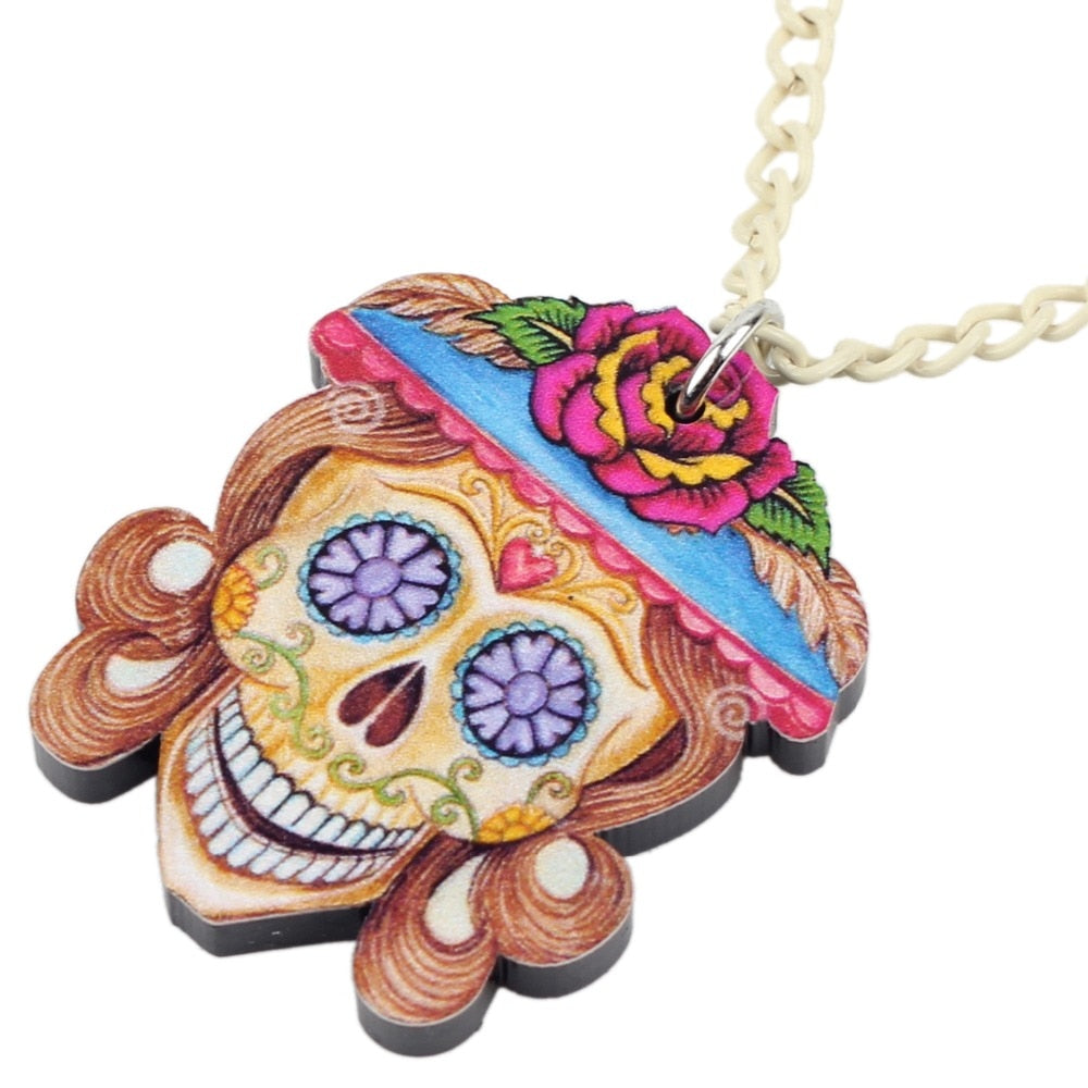 Sugar Skull Necklace Pendant Punk Fashion Jewelry Chain Necklace