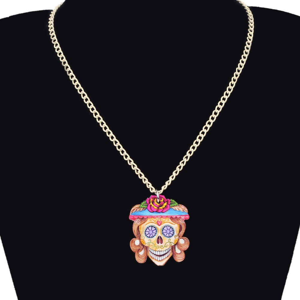 Sugar Skull Necklace Pendant Punk Fashion Jewelry Chain Necklace