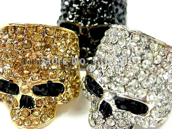 Brand Skull Rings For Men Rock Punk Unisex Crystal Black/Gold Color Biker Ring Male Fashion Skull Jewelry Wholesale