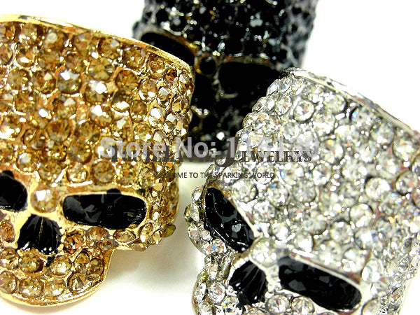 Brand Skull Rings For Men Rock Punk Unisex Crystal Black/Gold Color Biker Ring Male Fashion Skull Jewelry Wholesale