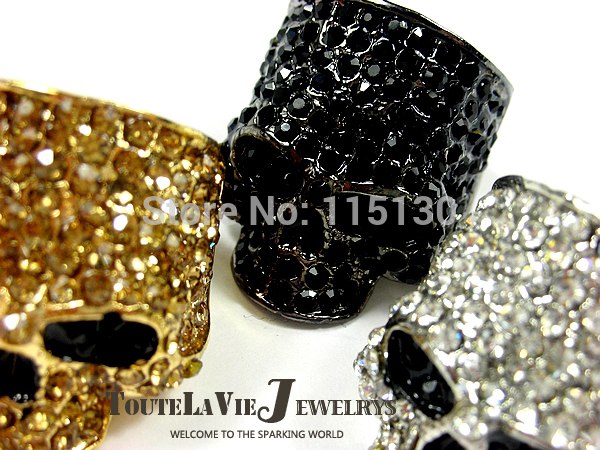 Brand Skull Rings For Men Rock Punk Unisex Crystal Black/Gold Color Biker Ring Male Fashion Skull Jewelry Wholesale