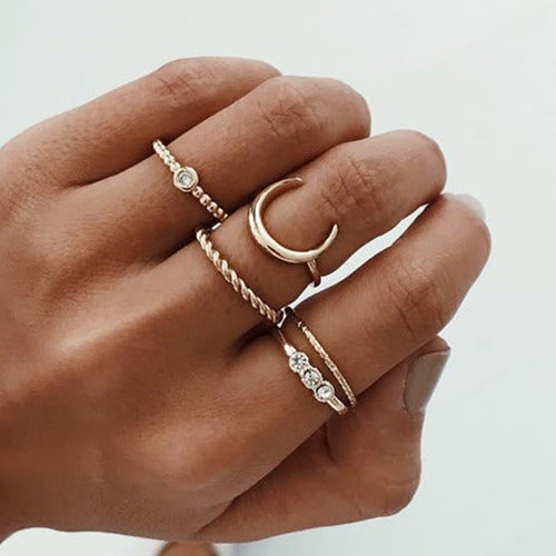 Brief 5pcs/set CZ Crystal Midi Rings for Women Bohemian Moon Charms Rings Wedding Party Punk Jewelry valentines day gift anel