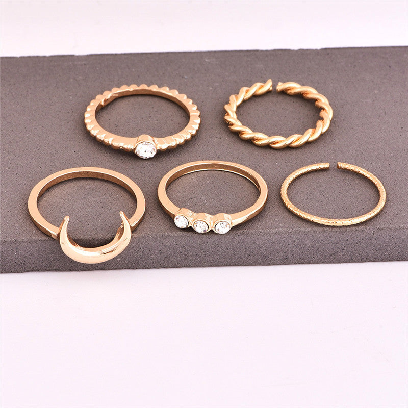 Brief 5pcs/set CZ Crystal Midi Rings for Women Bohemian Moon Charms Rings Wedding Party Punk Jewelry valentines day gift anel