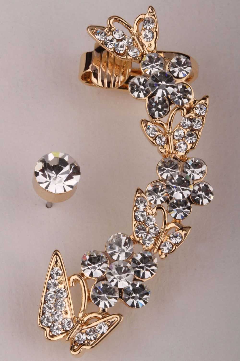 Butterfly left ear cuff wrap clip earrings gold silver color australian crystal jewelry for women