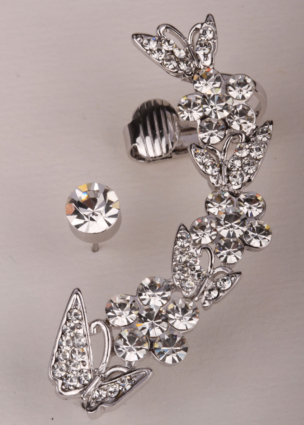 Butterfly left ear cuff wrap clip earrings gold silver color australian crystal jewelry for women