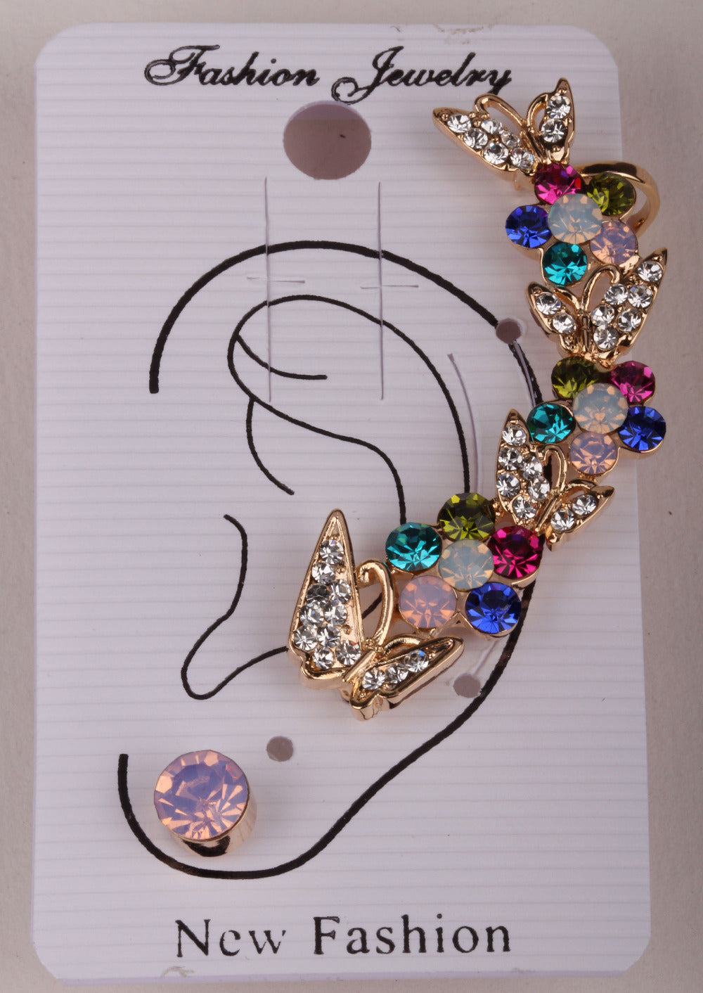 Butterfly left ear cuff wrap clip earrings gold silver color australian crystal jewelry for women