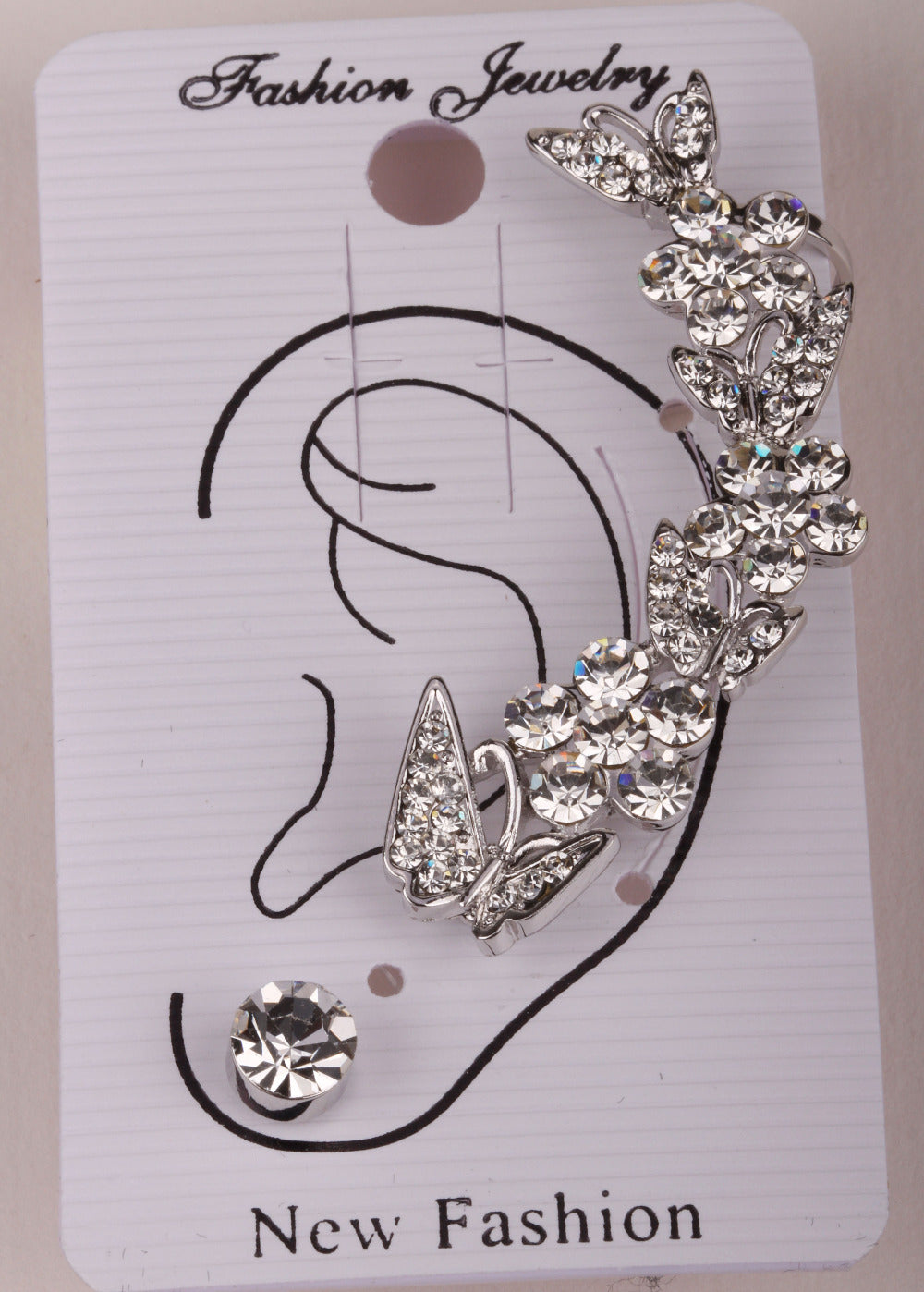 Butterfly left ear cuff wrap clip earrings gold silver color australian crystal jewelry for women