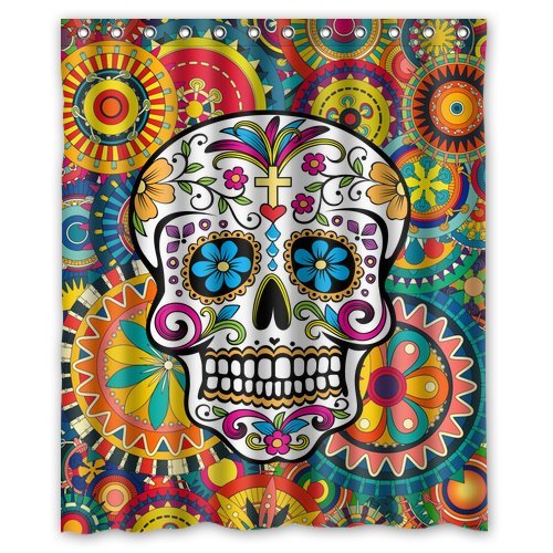 Custom Popular Flowers Sugar Skull Shower Curtain Shower Curtains Bathroom Decor on Sale
