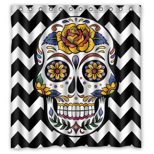 CHARMHOME Custom Chevron Sugar Skull Shower Curtain Stylish Waterproof Polyester Fabric Bathroom Deco