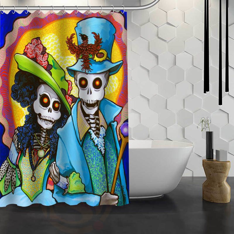 CHARMHOME Hot Sale Custom Colorful flower skull Custom Shower Curtain Waterproof Fabric Bath Curtain for Bathroom