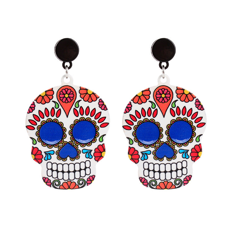 Calavera Cross Skull Earrings Celebrate Mexican Day of the Dead Halloween Acrylic Cute Skull Earring For Women