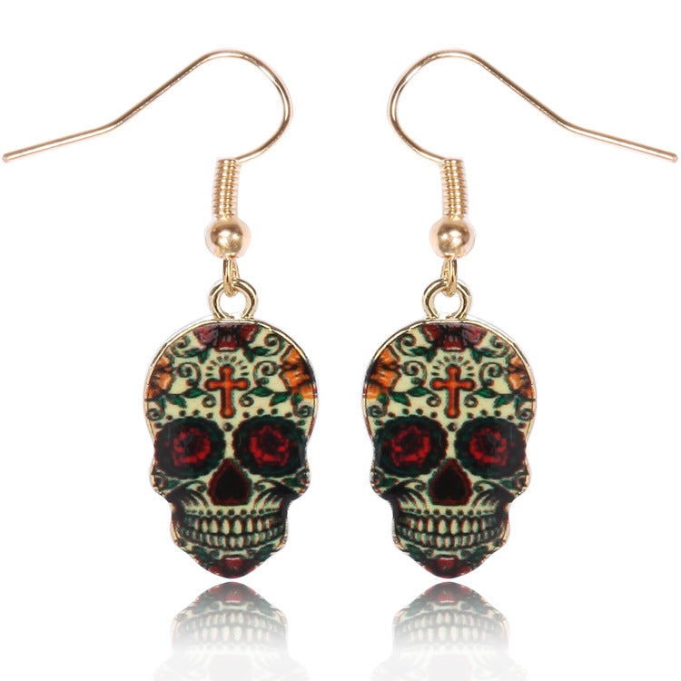 Calavera Expandable Sugary-sweet whimsical skull Earrings celebrate Mexican Day of the Dead Halloween Sugar Skull Earring 1 Pair