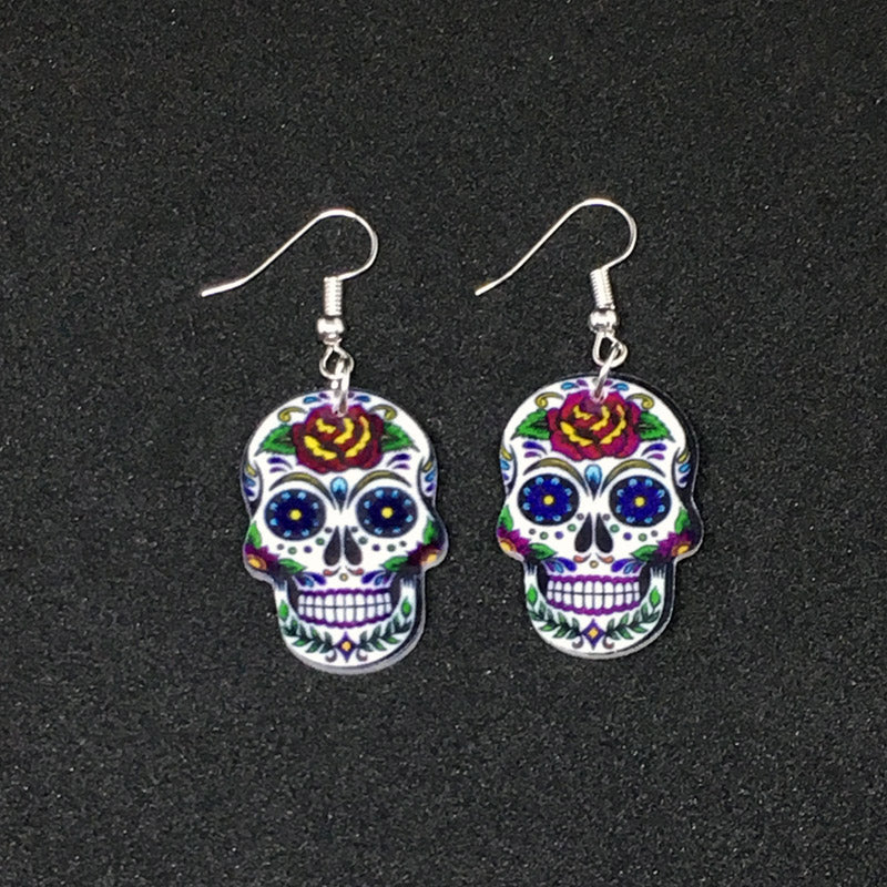 Calavera Sugary-sweet whimsical skull Earrings Celebrate Mexican Day of the Dead Halloween Acrylic Sugar Skull Earring For Women