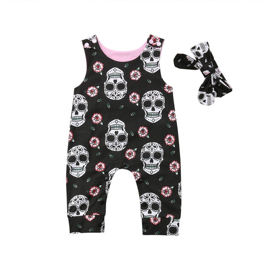 2Pcs Newborn Baby Boys Girls Skull Romper Jumpsuit