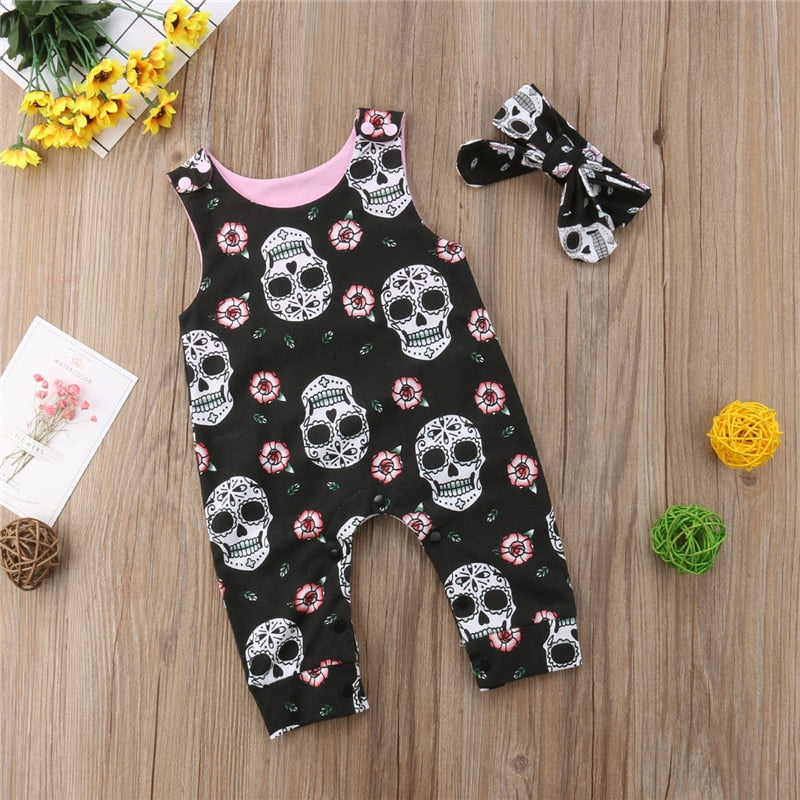 2Pcs Newborn Baby Boys Girls Skull Romper Jumpsuit