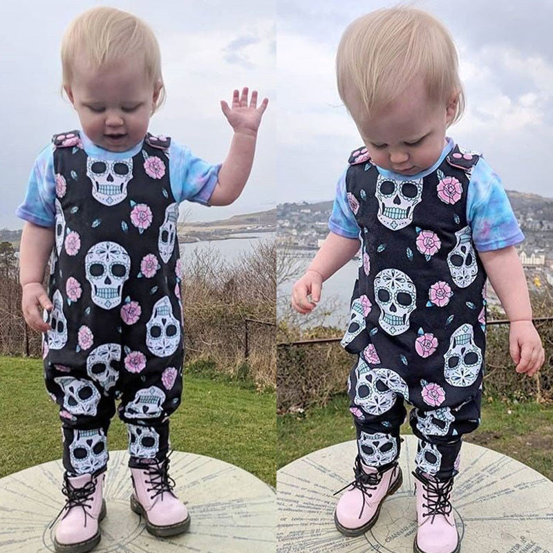 2Pcs Newborn Baby Boys Girls Skull Romper Jumpsuit