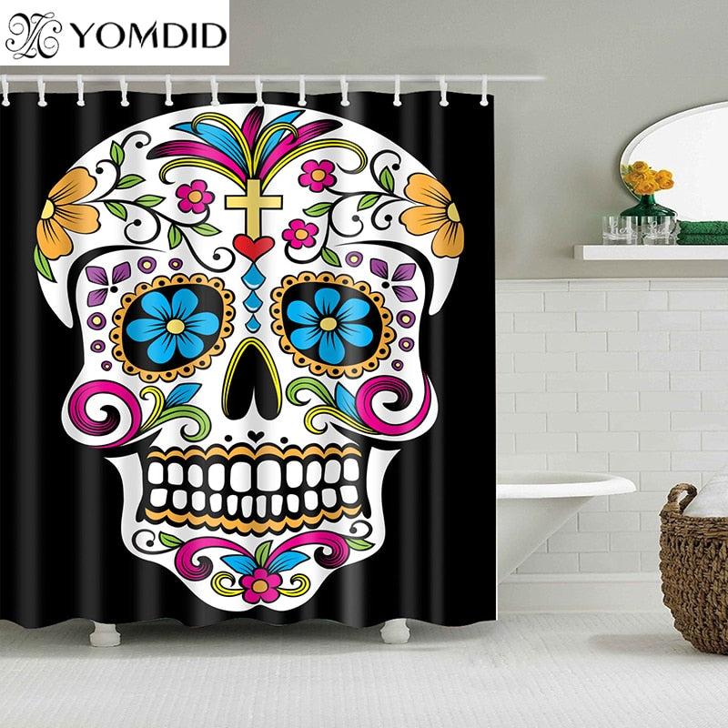 Cartoon Shower Curtains Skull Design Bathroom Curtain Custom Waterproof