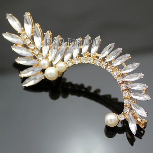 Celebrity Blogger Fav Gold Crystal Pearl Flower Stone Ear Clip Cuff Earring Jewelry