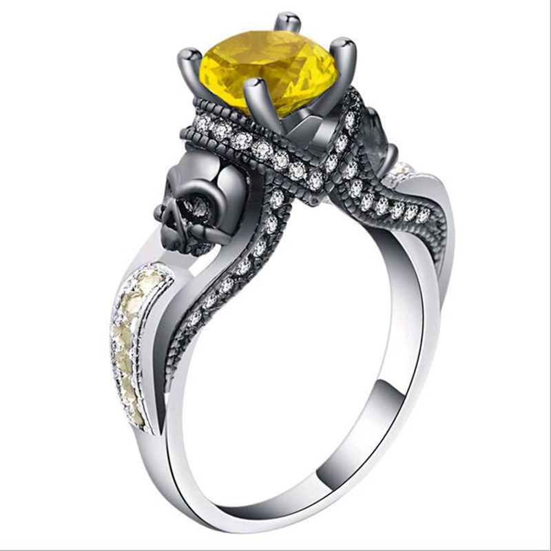 Classic Gothic Skull Style Colour Austrian Crystal CZ Silver Color Rings For Women Jewelry Trendy Birthday Wedding Gift Ring