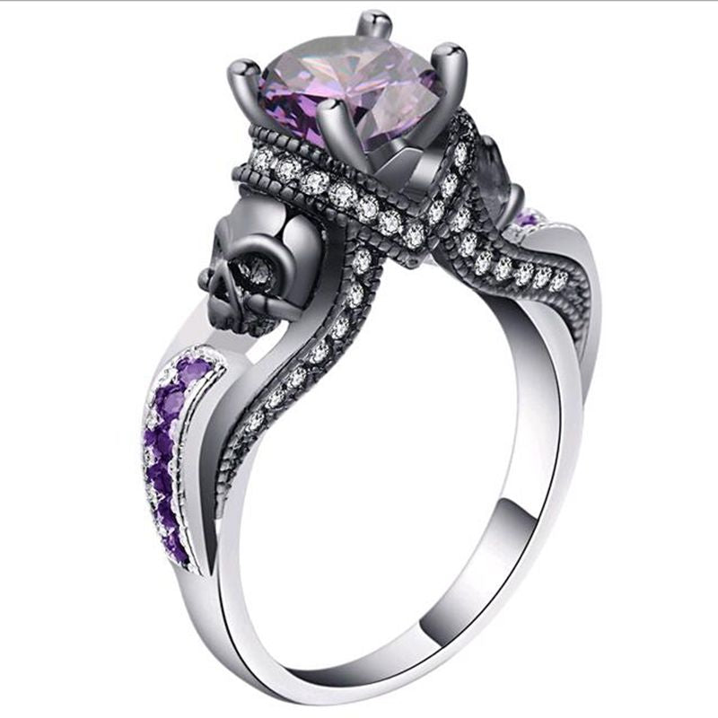 Classic Gothic Skull Style Colour Austrian Crystal CZ Silver Color Rings For Women Jewelry Trendy Birthday Wedding Gift Ring