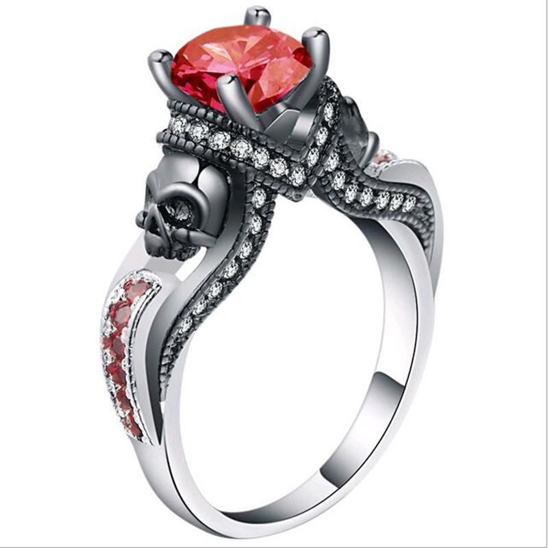 Classic Gothic Skull Style Colour Austrian Crystal CZ Silver Color Rings For Women Jewelry Trendy Birthday Wedding Gift Ring