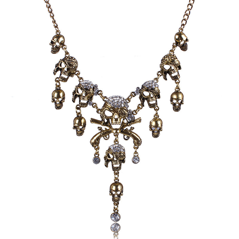 Classic Maxi Statement Vintage Pirate Skeleton Skull Necklaces & Pendants Retro Rhinestone Punk Necklace