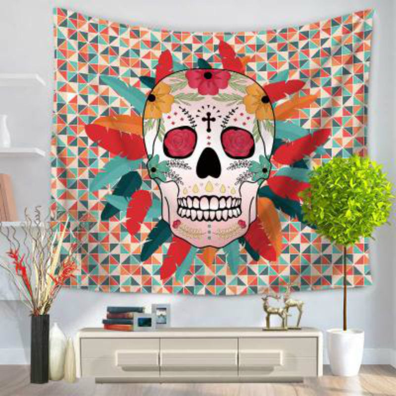 Coloful Skull Head Tapestry Wall Hanging Door Curtain Multi-purpose Beach Towel Yoga Mat Blanket Table Cloth Home Decor 1PC
