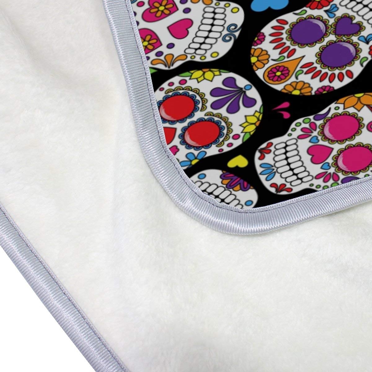 Colorful Floral Sugar Skull Black Blanket Soft Warm Cozy Bed Couch Lightweight Polyester Microfiber Blanket