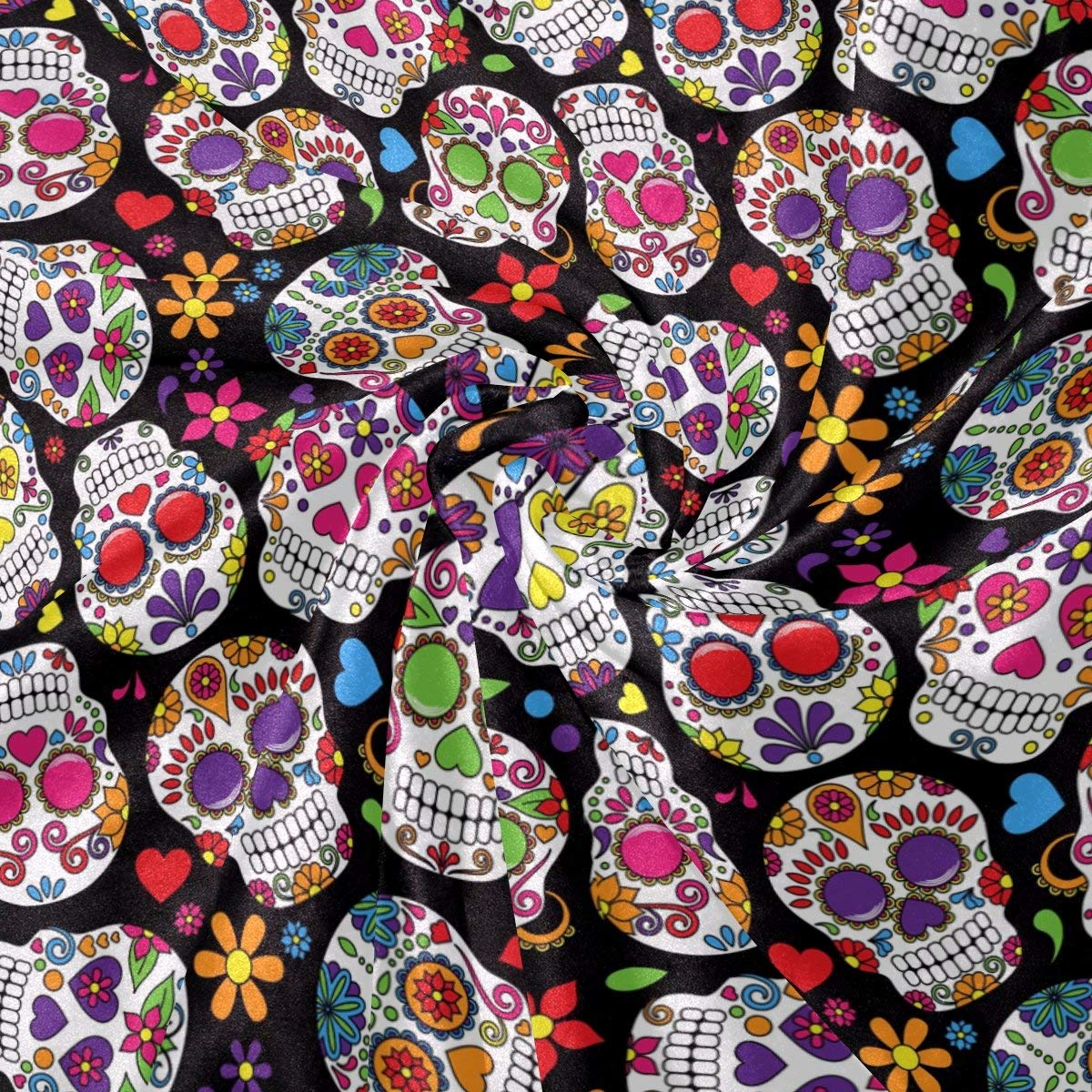 Colorful Floral Sugar Skull Black Blanket Soft Warm Cozy Bed Couch Lightweight Polyester Microfiber Blanket