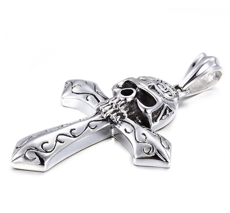 Stainless steel Skeleton skull Cross Pendant Men's Rope Necklace Gothic Jewelry 24'' Vintage
